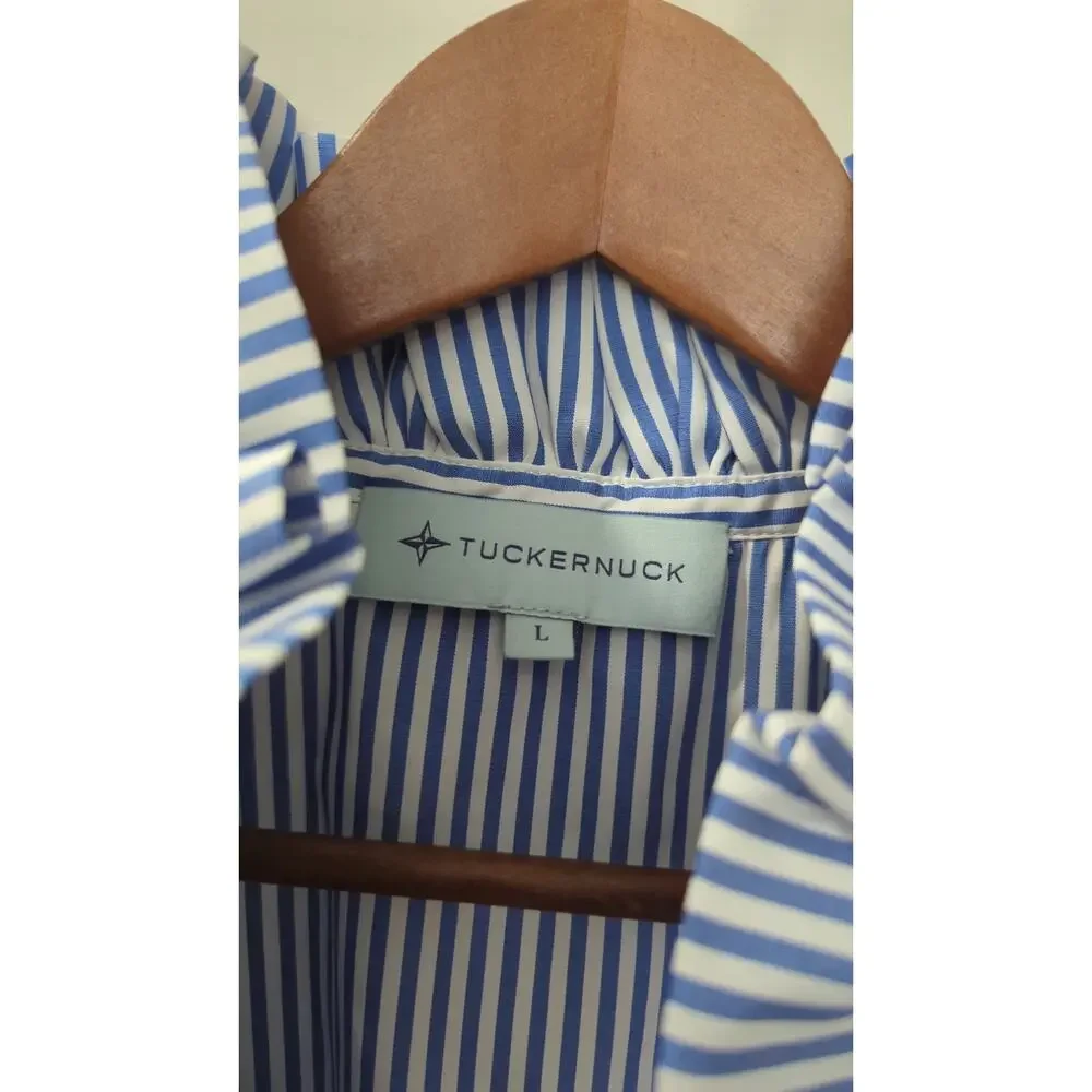 Tuckernuck Striped Ruffle High Neck 3/4 Sleeve Blouse - Picture 3 of 6